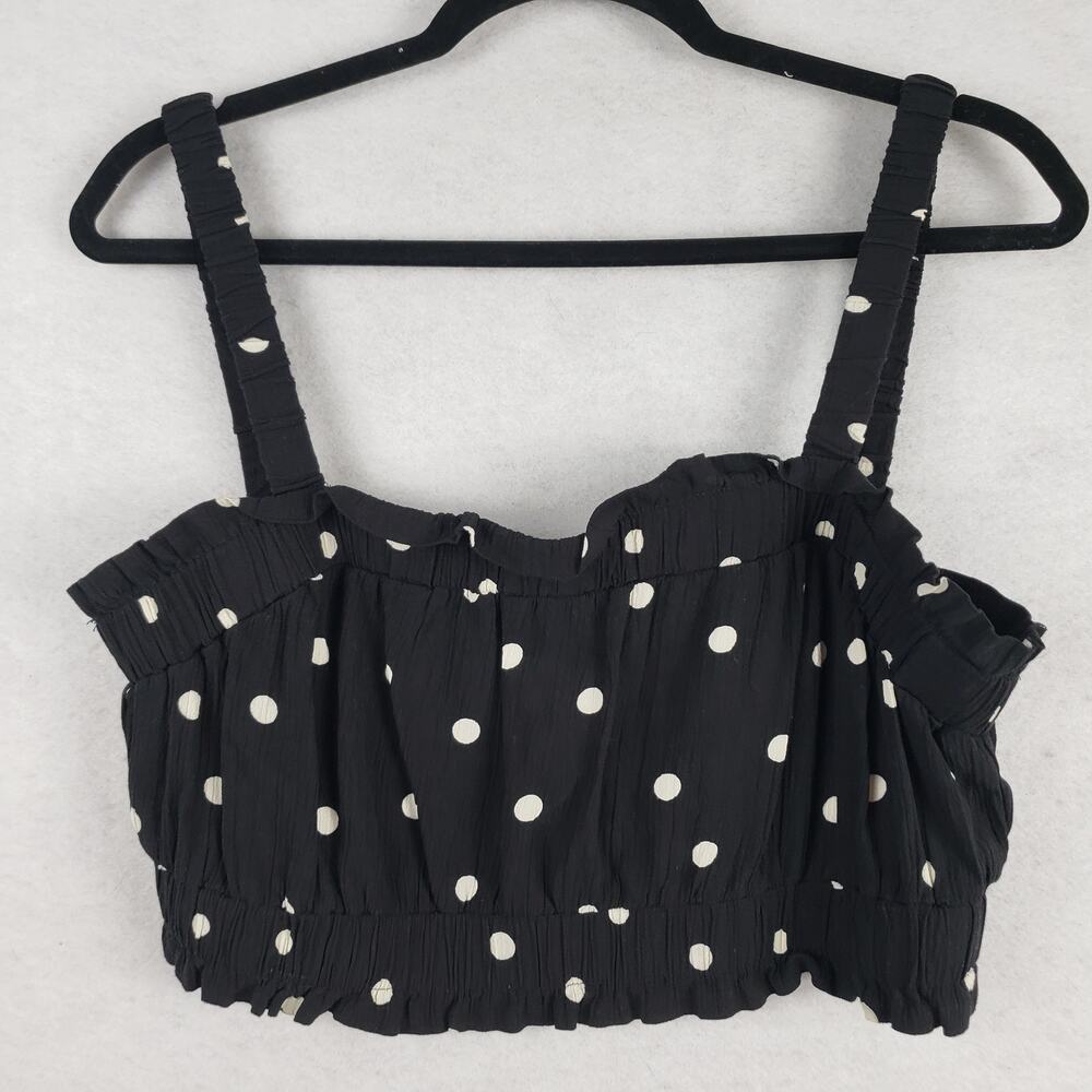 H&M Size M Micro Smocked Crop Top Black White Polka Dot Rockabilly Pinup Whimsi